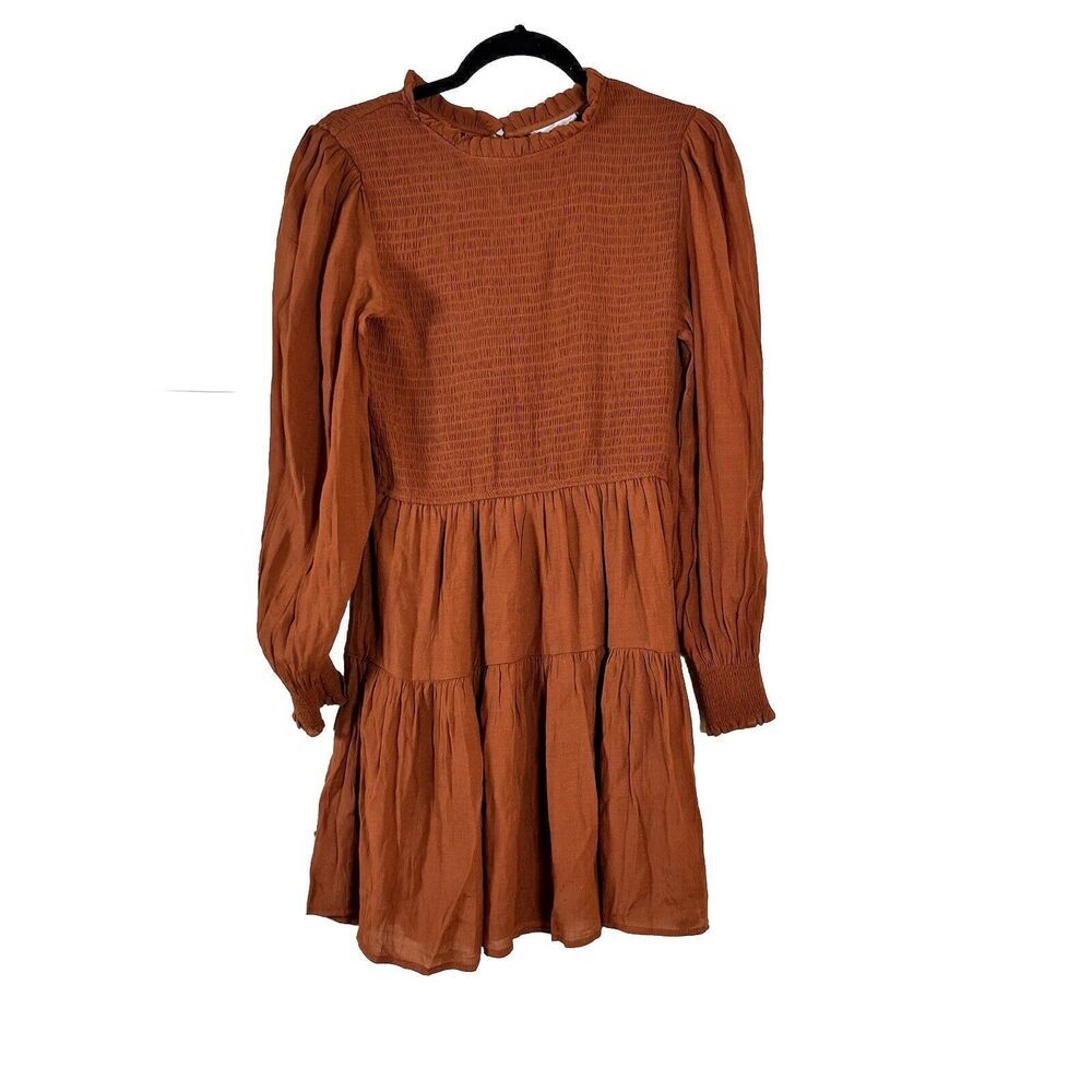 Blu Pepper Womens M Burnt Orange Smocked Ruffle Peasant Prairie Dress